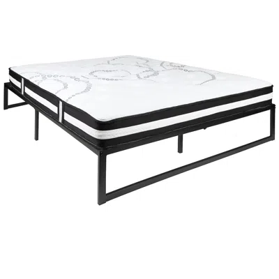 Flash Furniture 14 In Metal Platform Bed Frame With 12 In Mattress - Queen In White