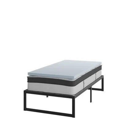 Flash Furniture 14 In Metal Platform Bed Frame With 12 In Mattress And 2 In Topper - Twin In Gray