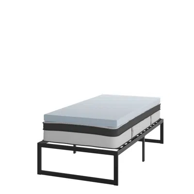 FLASH FURNITURE 14 IN METAL PLATFORM BED FRAME WITH 12 IN MATTRESS AND 3 IN TOPPER - TWIN