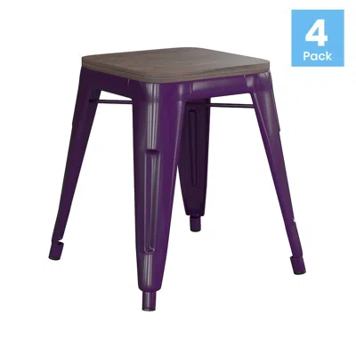 Flash Furniture 18" Table Height, Stackable Purple Metal Dining Stool, - Set Of 4