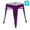 Flash Furniture 18" Table Height Stool, Stackable Metal Dining Stool In Purple - Set Of 4 In Purple
