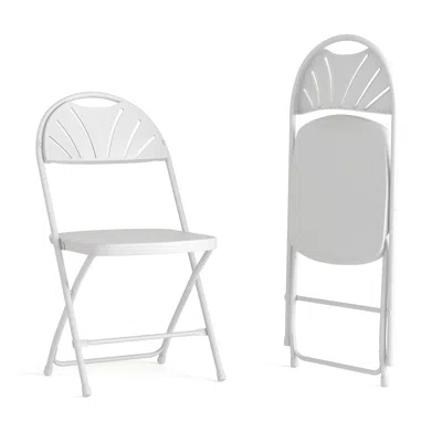 Flash Furniture 2 Pack 650 Lb. Capacity White Plastic Fan Back Folding Chair In Gray