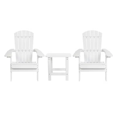 Flash Furniture 2 Pack All-weather Poly Resin Folding Adirondack Chair With Side Table In White