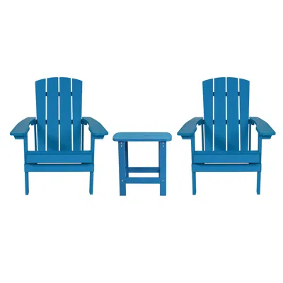 Flash Furniture 2 Pack All-weather Poly Resin Wood Adirondack Chairs With Side Table In Blue