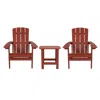 Flash Furniture 2 Pack All-weather Poly Resin Wood Adirondack Chairs With Side Table In Red In Brown