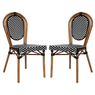 Flash Furniture 2 Pack Bistro Stack Chair Natural/white Pe Rattan And Bamboo Aluminum Frame In Black