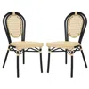 Flash Furniture 2 Pack Bistro Stacking Chair, Natural Pe Cane Rattan And Black Aluminum Frame In Neutral