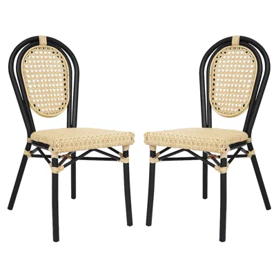 Flash Furniture 2 Pack Bistro Stacking Chair, Natural Pe Cane Rattan And Black Aluminum Frame In Neutral