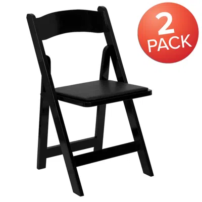 Flash Furniture 2 Pack Black Wood Folding Chair With Vinyl Padded Seat