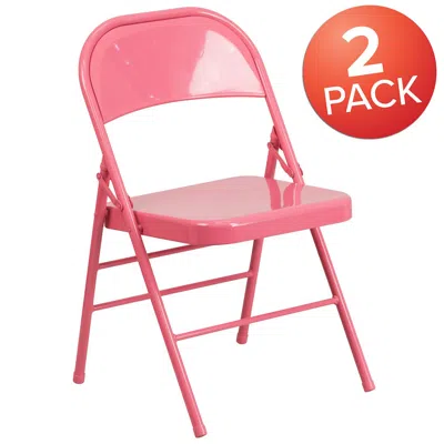 Flash Furniture 2 Pack Bubblegum Pink Triple Braced & Double Hinged Metal Folding Chair