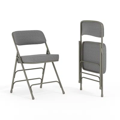 Flash Furniture 2 Pack Curved Triple Braced & Double Hinged Gray Fabric Metal Folding Chair