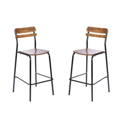 Flash Furniture 2 Pack Cyprus Solid Wood Bar Stools, Black Metal Frames, Antique Copper Finish In Brown