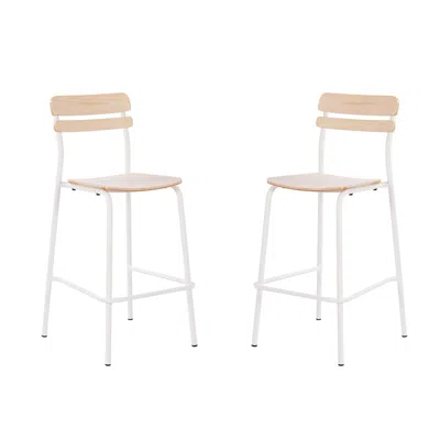 Flash Furniture 2 Pack Cyprus Solid Wood Bar Stools, White Metal Frames, Antique White Finish
