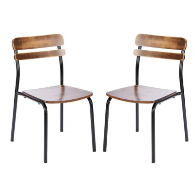 Flash Furniture 2 Pack Cyprus Solid Wood Dining Chairs, Black Metal Frame, Antique Copper Finish In Brown