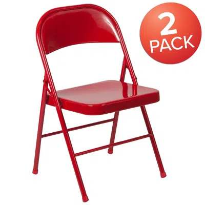 Flash Furniture 2 Pack Double Braced Red Metal Folding Chair