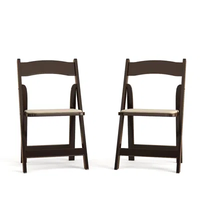 Flash Furniture 2 Pack Fruitwood Wood Folding Chair With Vinyl Padded Seat In Brown