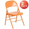 Flash Furniture 2 Pack Hercules Colorburst Series Orange Marmalade Triple Braced & Double Hinged Metal Folding Chair In Orange