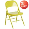 Flash Furniture 2 Pack Hercules Colorburst Series Twisted Citron Triple Braced & Double Hinged Metal Folding Chair In Green