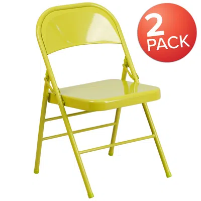Flash Furniture 2 Pack Hercules Colorburst Series Twisted Citron Triple Braced & Double Hinged Metal Folding Chair In Green