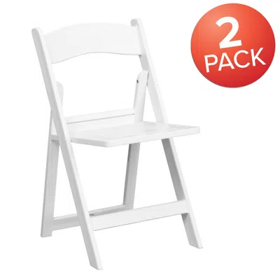 Flash Furniture 2 Pack Hercules Series 1000 Lb. Capacity White Resin Folding Chair With Slatted Seat