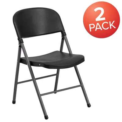 Flash Furniture 2 Pack Hercules Series 330 Lb. Capacity Black Plastic Folding Chair With Charcoal Frame