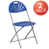 Flash Furniture 2 Pack Hercules Series 650 Lb. Capacity Blue Plastic Fan Back Folding Chair In Blue