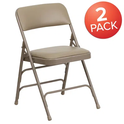 Flash Furniture 2 Pack Hercules Series Curved Triple Braced & Double Hinged Beige Vinyl Metal Folding Chair In Gray