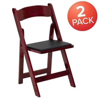 FLASH FURNITURE 2 PACK HERCULES SERIES MAHOGANY WOOD FOLDING CHAIR WITH VINYL PADDED SEAT