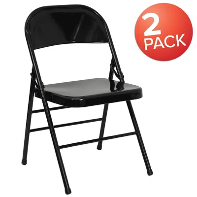 Flash Furniture 2 Pack Hercules Series Triple Braced & Double Hinged Black Metal Folding Chair