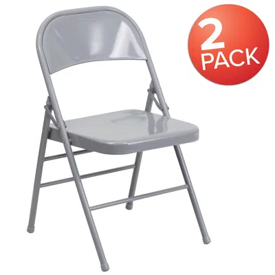 Flash Furniture 2 Pack Hercules Series Triple Braced & Double Hinged Gray Metal Folding Chair
