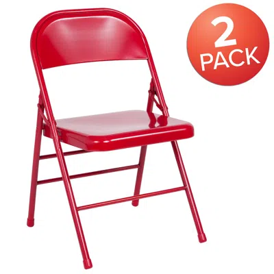 Flash Furniture 2 Pack Hercules Series Triple Braced & Double Hinged Red Metal Folding Chair