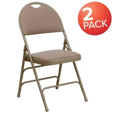 Flash Furniture 2 Pack Hercules Series Ultra-premium Triple Braced Beige Fabric Metal Folding Chair With Easy-carry  In Brown