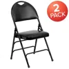 Flash Furniture 2 Pack Hercules Series Ultra-premium Triple Braced Black Vinyl Metal Folding Chair With Easy-carry H In Black