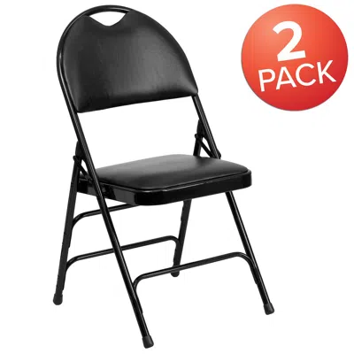 Flash Furniture 2 Pack Hercules Series Ultra-premium Triple Braced Black Vinyl Metal Folding Chair With Easy-carry H