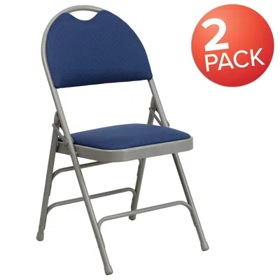 Flash Furniture 2 Pack Hercules Series Ultra-premium Triple Braced Navy Fabric Metal Folding Chair With Easy-carry H In Blue