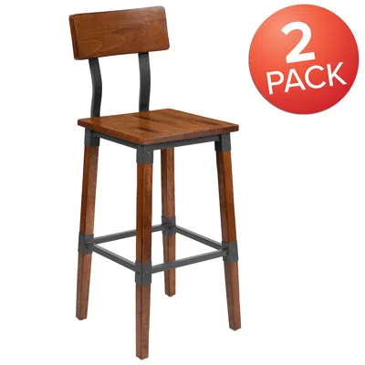 Flash Furniture 2 Pack Rustic Antique Walnut Industrial Wood Dining Barstool In Brown
