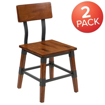Flash Furniture 2 Pack Rustic Antique Walnut Industrial Wood Dining Chair In Brown