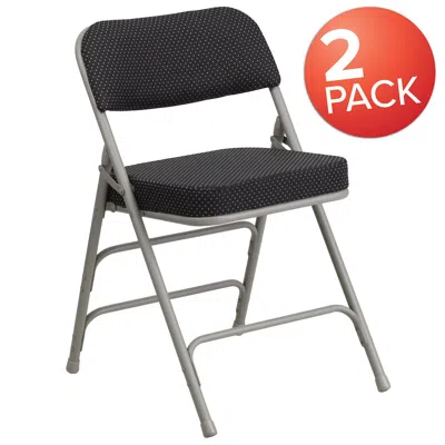 Flash Furniture 2 Pack Triple Braced & Double Hinged Black Pin-dot Fabric Metal Folding Chair