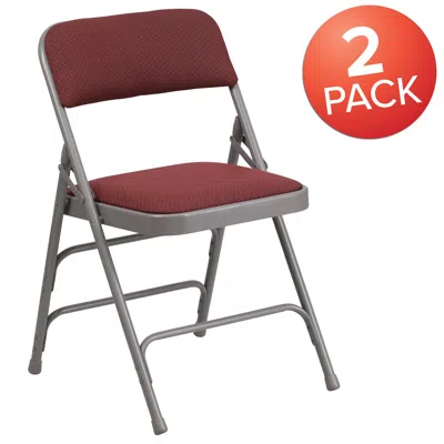Flash Furniture 2 Pack Triple Braced & Double Hinged Burdy Fabric Metal Folding Chair In Red