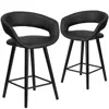 Flash Furniture 2 Pk. 24'' High Black Vinyl Counter Height Stool With Cappuccino Wood Frame In Black