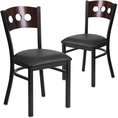 Flash Furniture 2 Pk. 3 Circle Back Metal Chair - Walnut Wood Back, Black Vinyl Seat