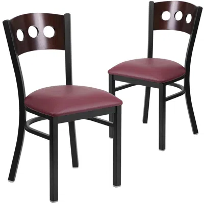 Flash Furniture 2 Pk. 3 Circle Back Metal Chair - Walnut Wood Back, Burdy Vinyl Seat In Burgundy