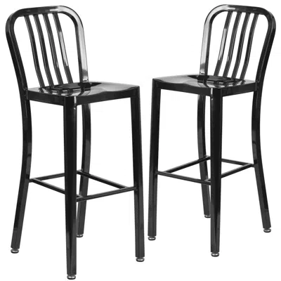 Flash Furniture 2 Pk. 30'' High Black Metal Indoor-outdoor Barstool With Vertical Slat Back