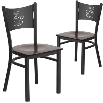 Flash Furniture 2 Pk. Black Coffee Back Metal Restaurant Chair - Walnut Wood Seat In Gray