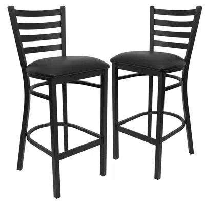 Flash Furniture 2 Pk. Black Ladder Back Metal Restaurant Barstool - Black Vinyl Seat
