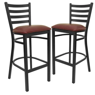 Flash Furniture 2 Pk. Black Ladder Back Metal Restaurant Barstool - Burdy Vinyl Seat In Multi