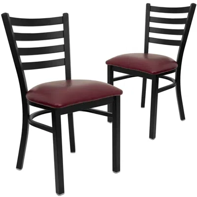 Flash Furniture 2 Pk. Black Ladder Back Metal Restaurant Chair - Burdy Vinyl Seat