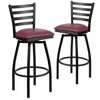 Flash Furniture 2 Pk. Black Ladder Back Swivel Metal Barstool - Burdy Vinyl Seat In Multi