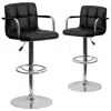 Flash Furniture 2 Pk. Black Quilted Vinyl Adjustable Height Barstool With Arms And Chrome Base In Black