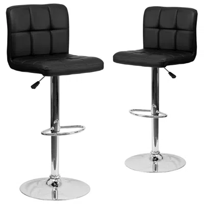 FLASH FURNITURE 2 PK. BLACK QUILTED VINYL ADJUSTABLE HEIGHT BARSTOOL WITH CHROME BASE